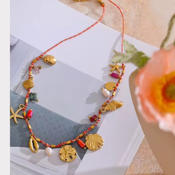 Gold Charm Necklace – Natural Pearls, Crystals, and Shells - Picture 3 of 14